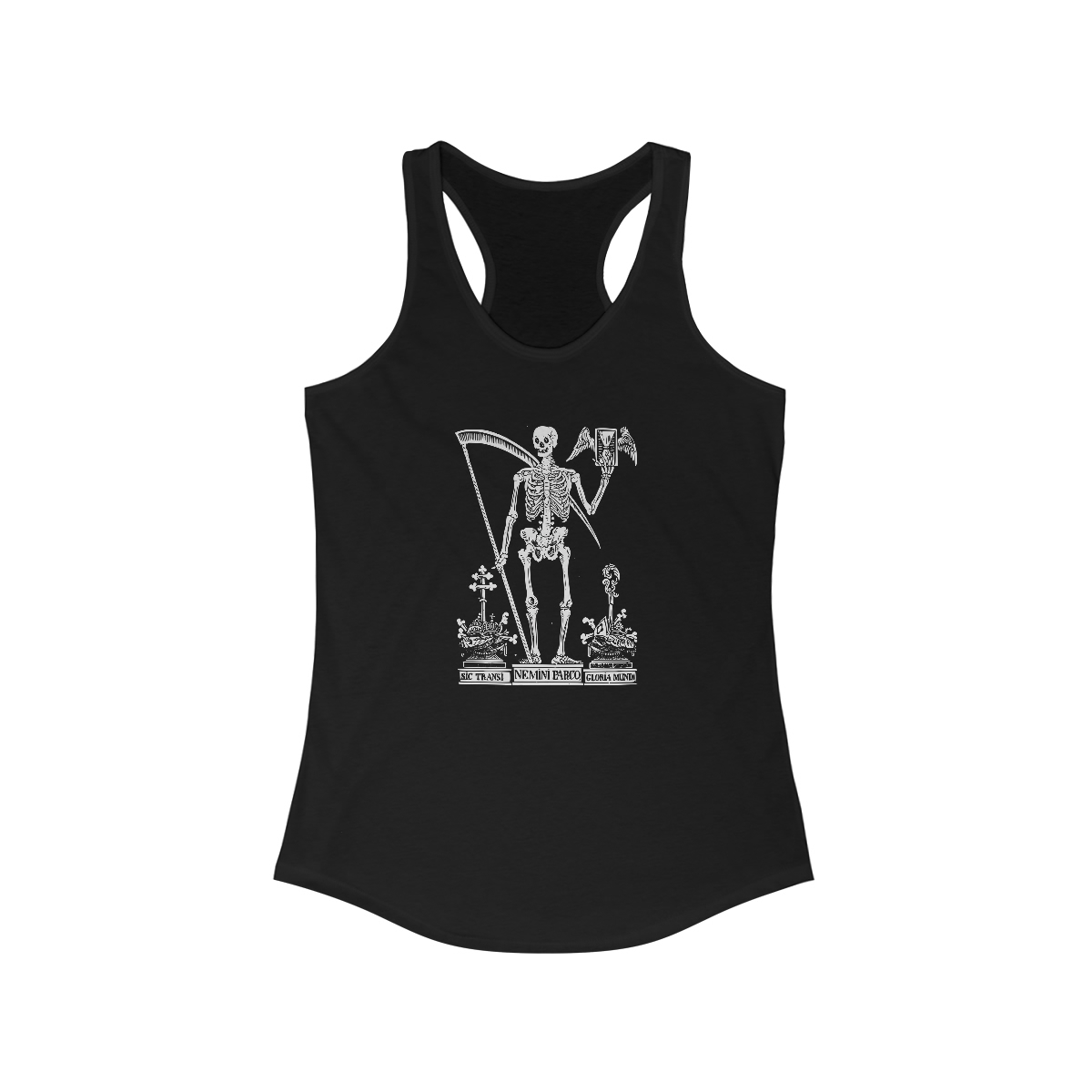 Vintage Memento Mori - Sic Transit, Nemini Parco, Gloria Mundi - Racerback Tank - Image 4