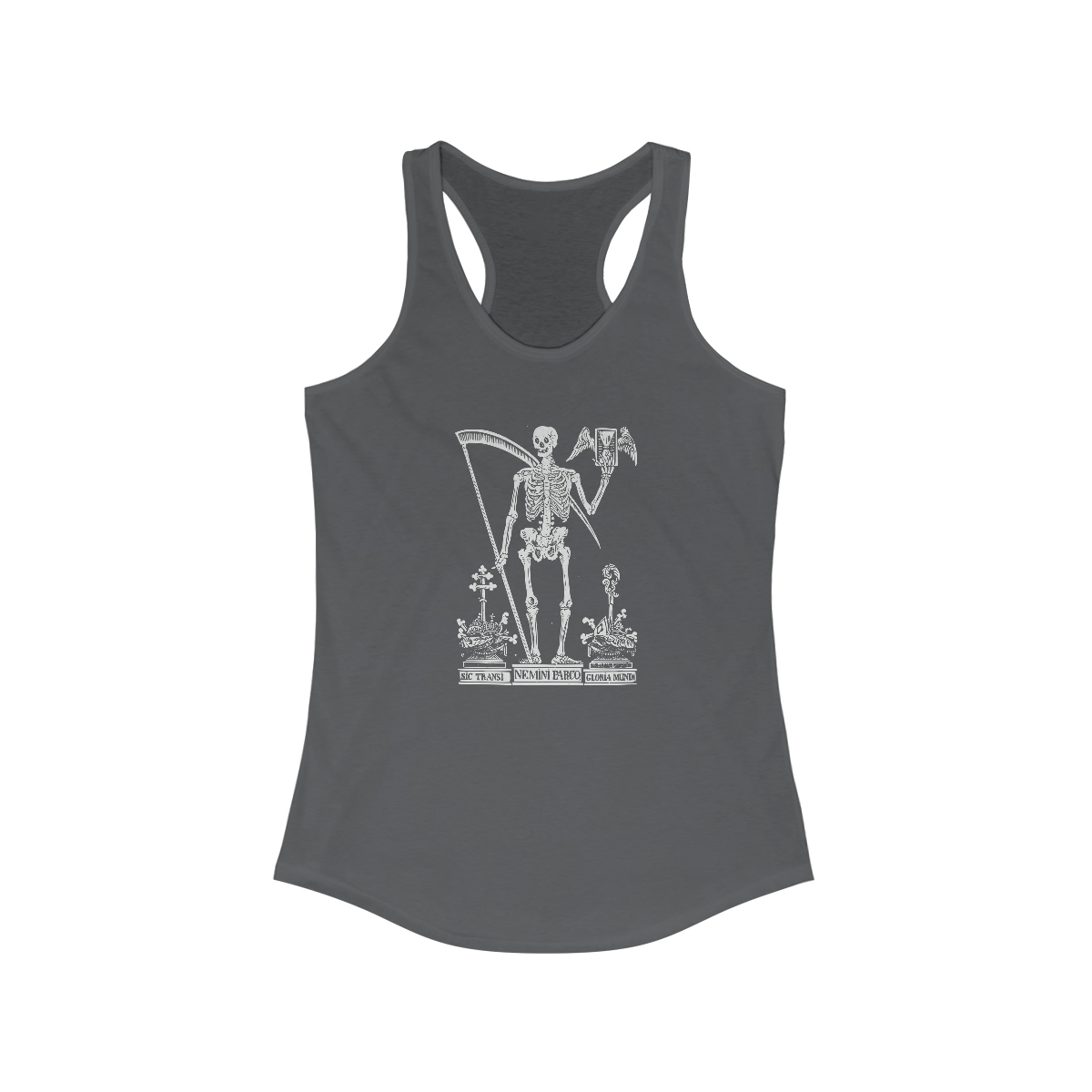 Vintage Memento Mori - Sic Transit, Nemini Parco, Gloria Mundi - Racerback Tank - Image 3