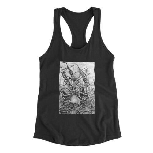 Kraken Vintage Nautical Print - Octopus - Sea Monster - Pirate Ship - Racerback Tank