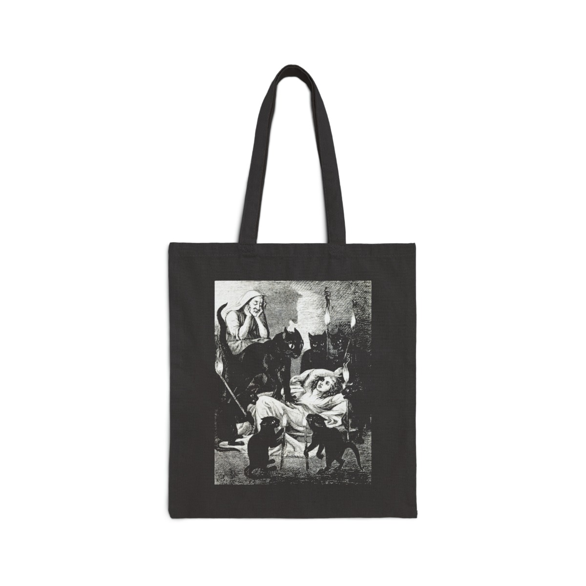 Black Cat Cult - Dark Academia Goth Tote - Cats Guarding The Sick Witch 1855 Jane Blackburn Vintage Illustration - Canvas Tote Bag - Image 2
