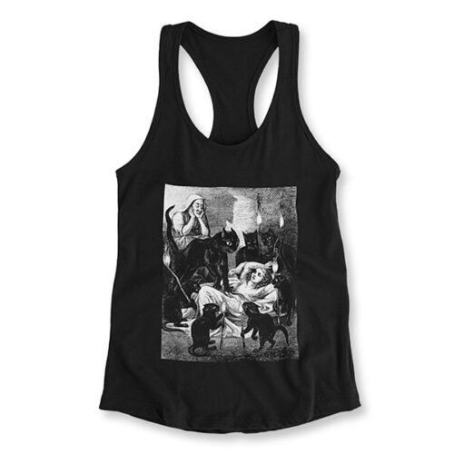 Black Cat Cult – Cats Guarding The Sick Witch 1855 Jane Blackburn Vintage Illustration - Racerback Tank
