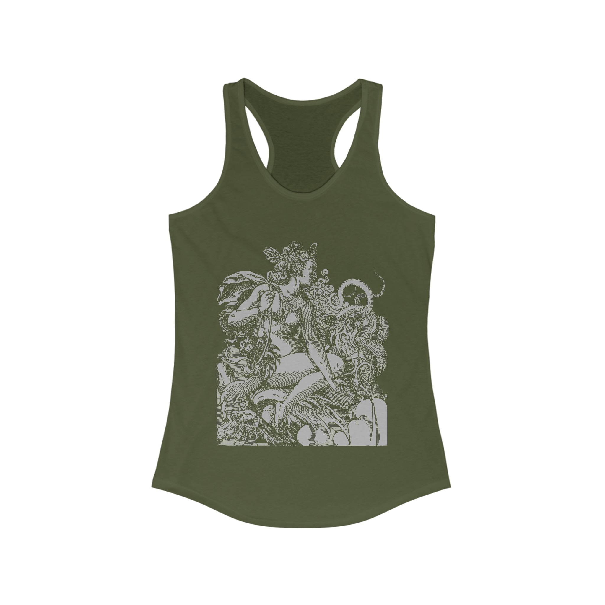 Dragon Goddess - Jost Amman 16th Century Vintage Illustration - Racerback Tank - Image 3