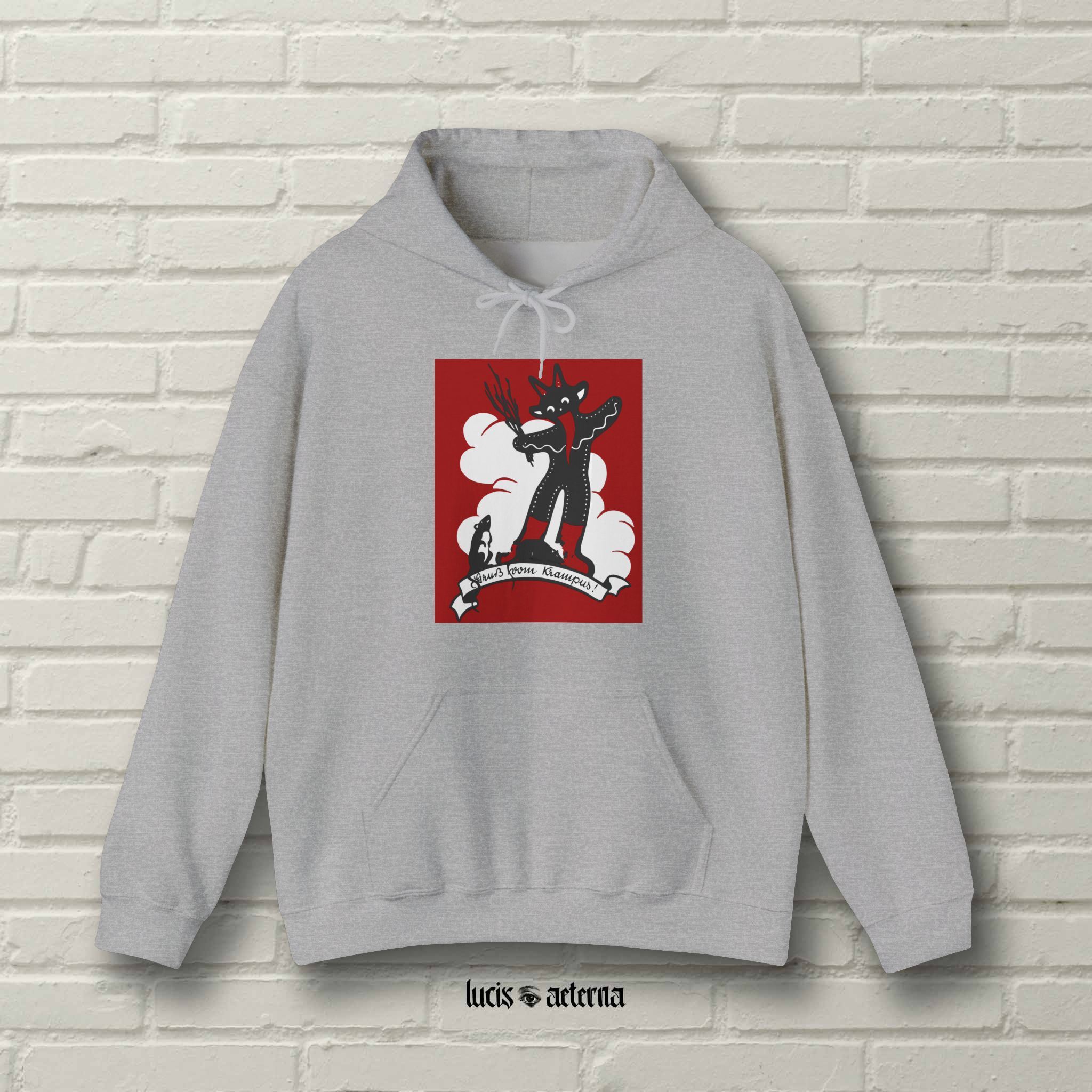 Gingerbread Krampus - Vintage Christmas Lithograph - Unisex Heavy Blend Hoodie - Image 3