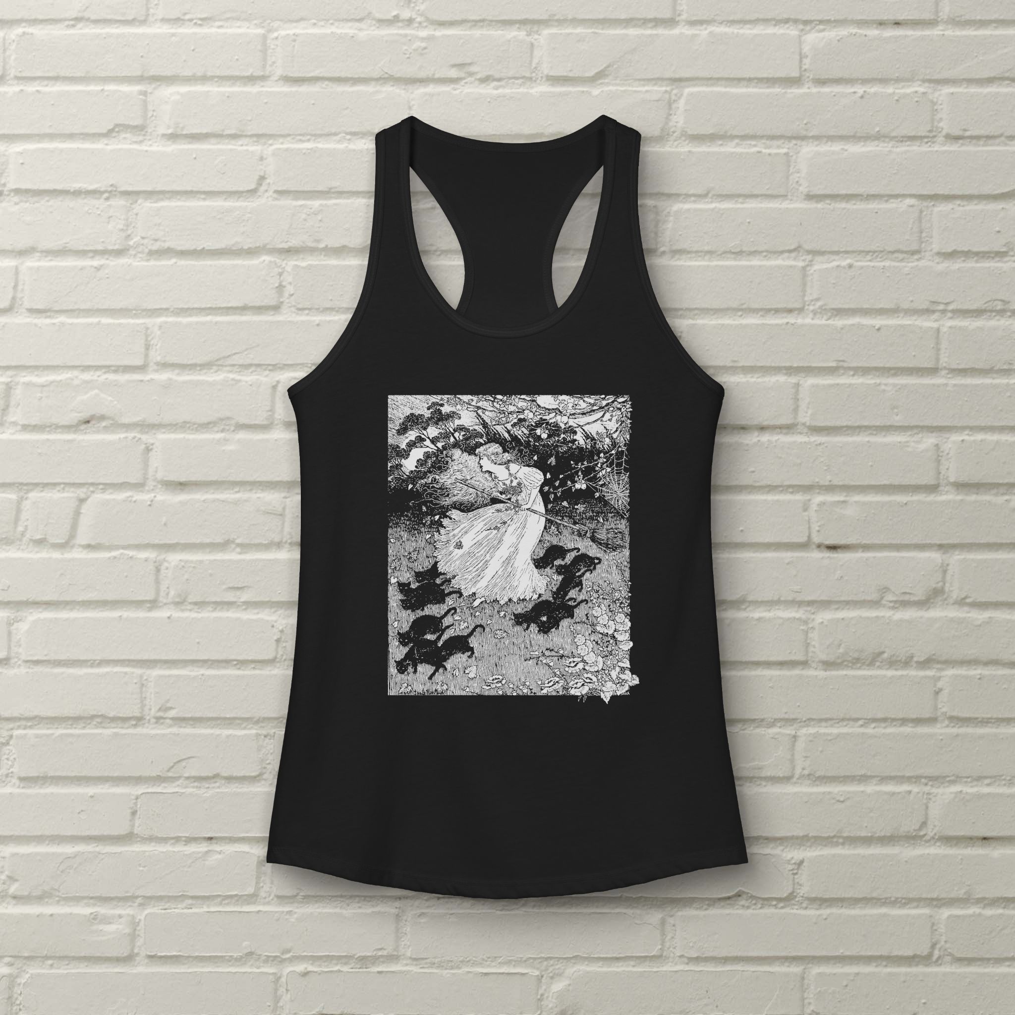 Witch And Cats - Ida Outhwaite - Vintage Engraving - Racerback Tank