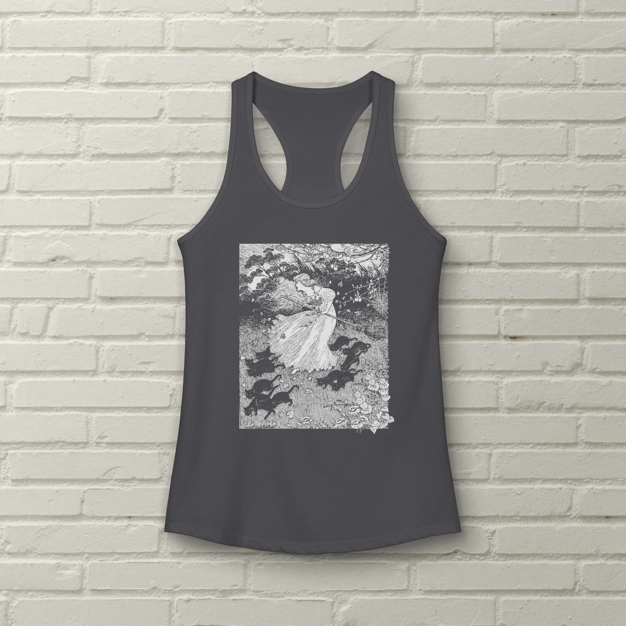 Witch And Cats - Ida Outhwaite - Vintage Engraving - Racerback Tank - Image 4