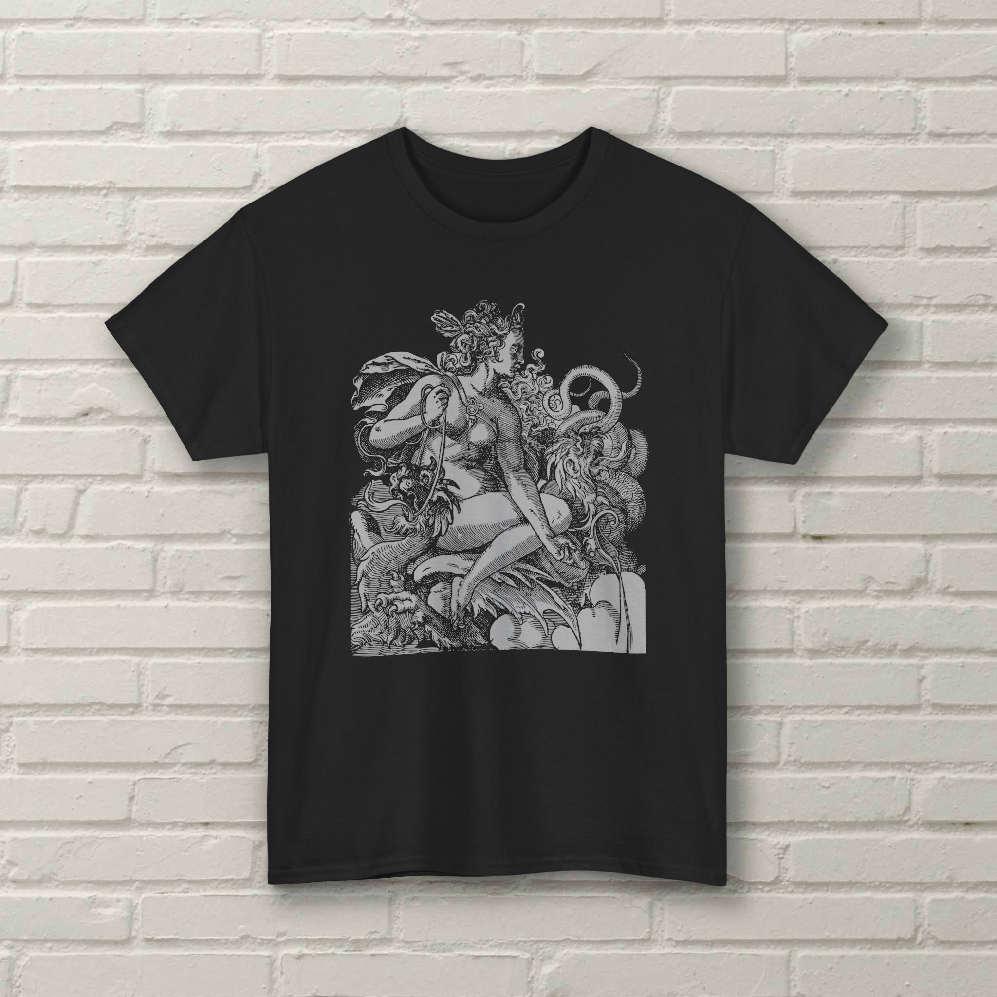 Serpent Goddess - Jost Ammon 1599 Renaissance Dragon Engraving - Unisex Tshirt