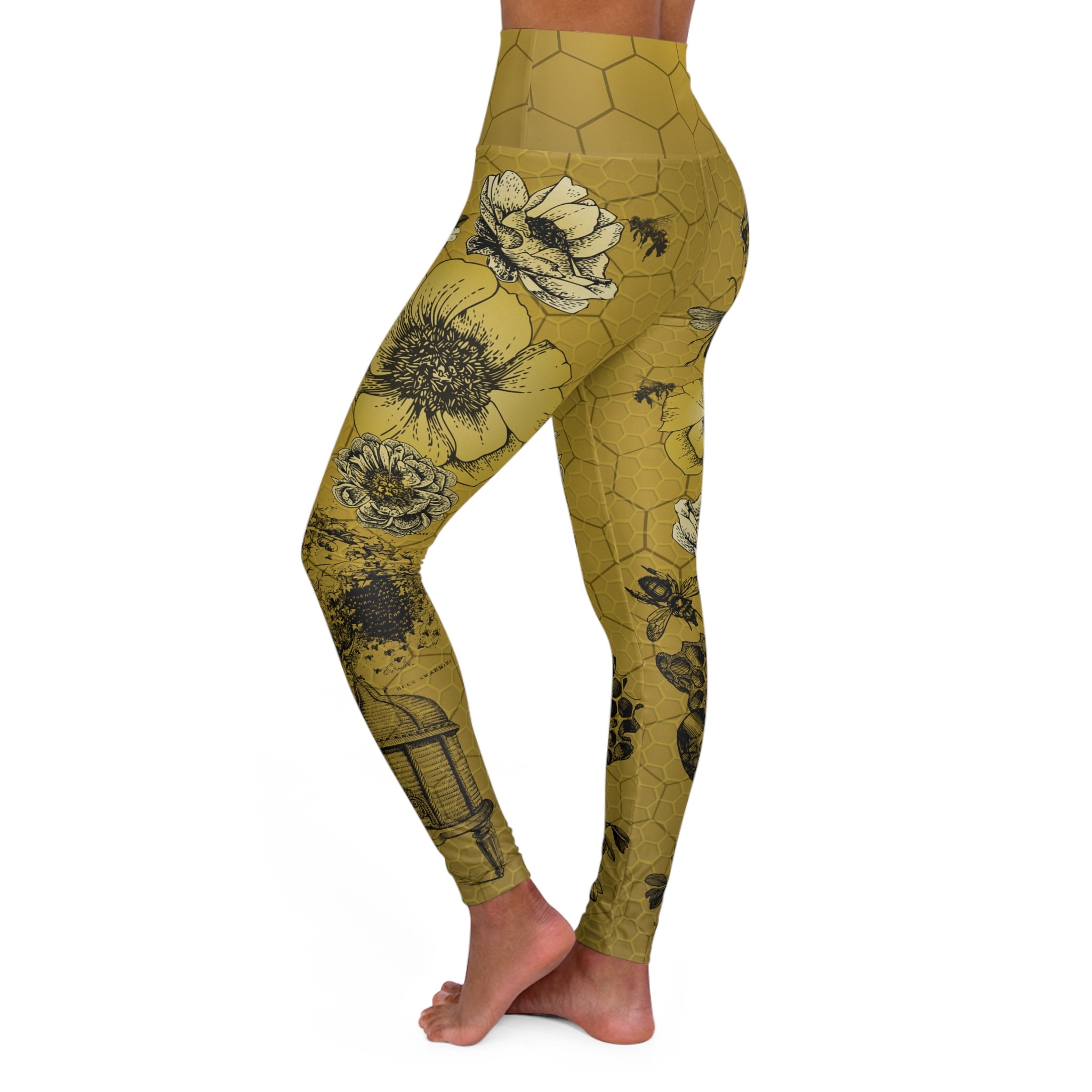 The Melissa - Queen Bee Vintage Engraving Collage - High Waisted Yoga Leggings - Image 4