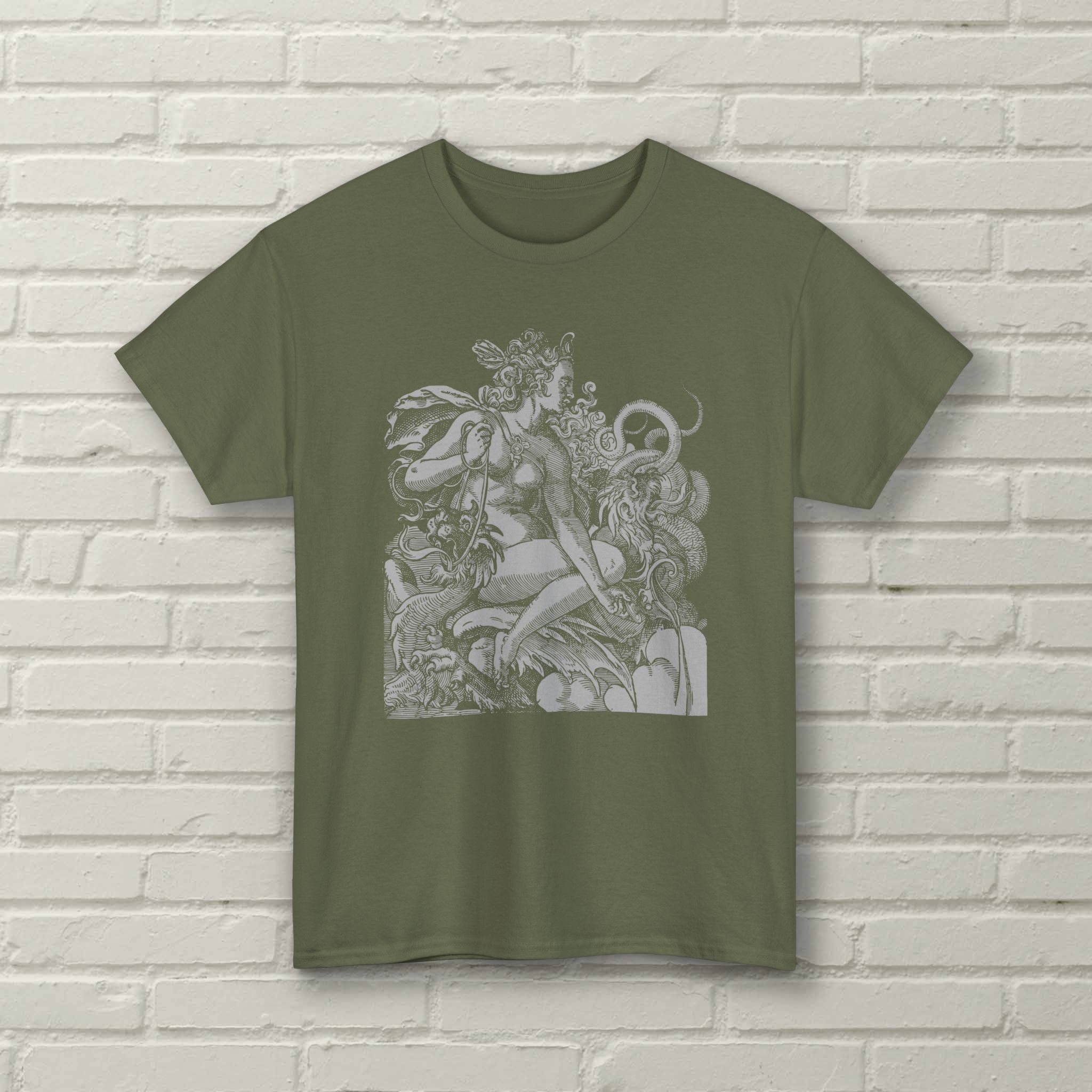 Serpent Goddess - Jost Ammon 1599 Renaissance Dragon Engraving - Unisex Tshirt - Image 2