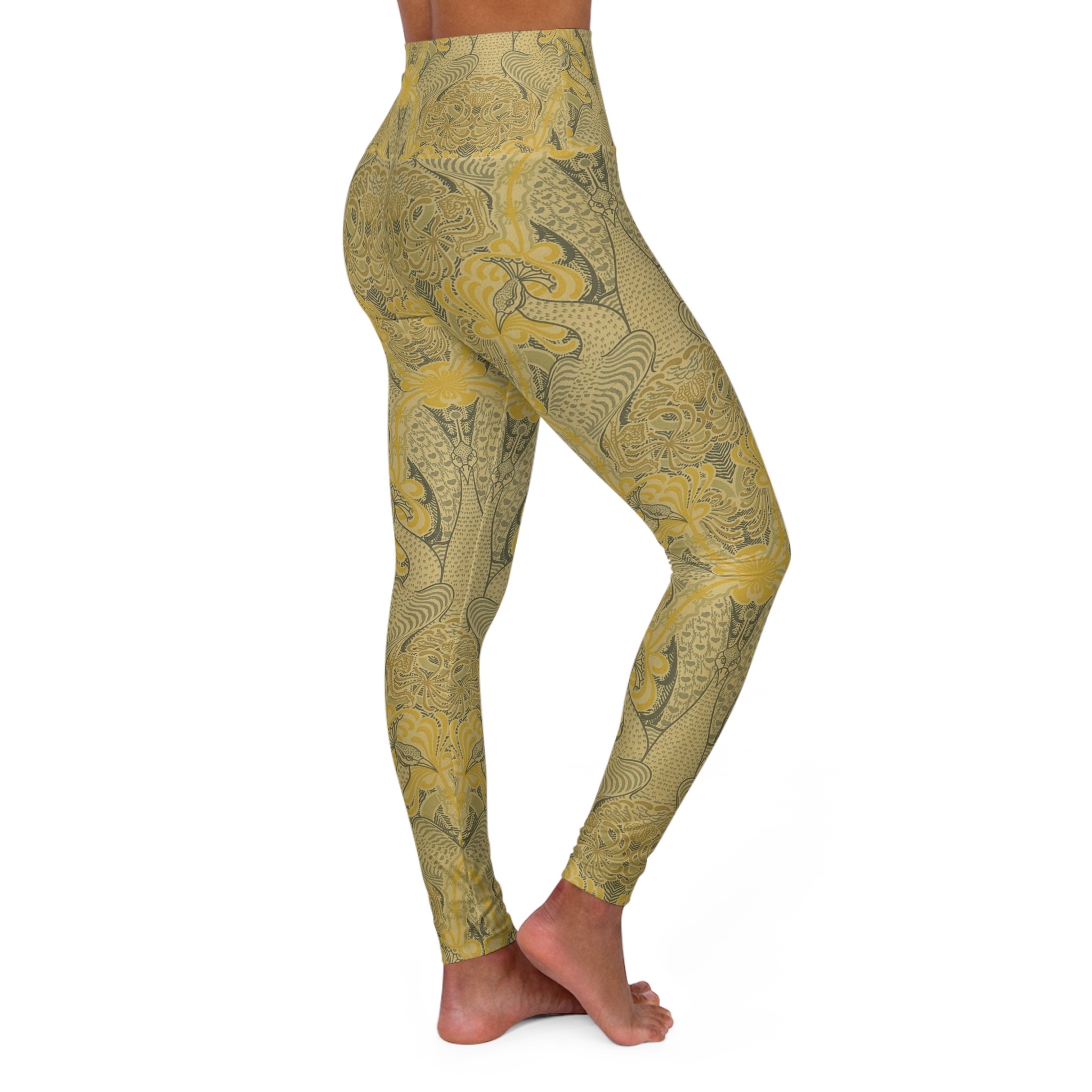 Gold Art Nouveau Peacocks - Gordijnstof - Pauw en kamperfoelie - P.F. van Vlissingen & Co - 1895 Vintage Textile Pattern - High Waisted Yoga Leggings - Image 4
