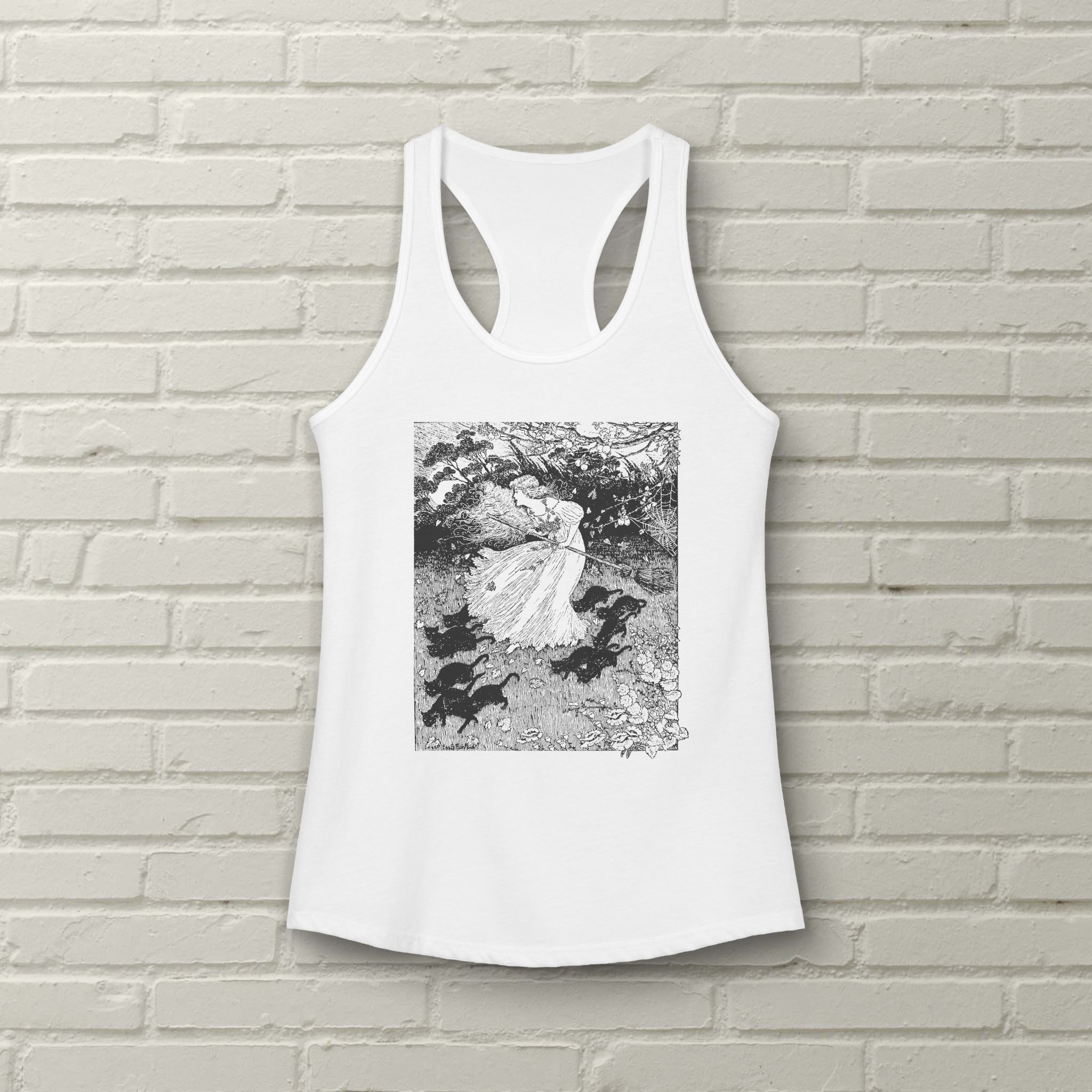 Witch And Cats - Ida Outhwaite - Vintage Engraving - Racerback Tank - Image 2