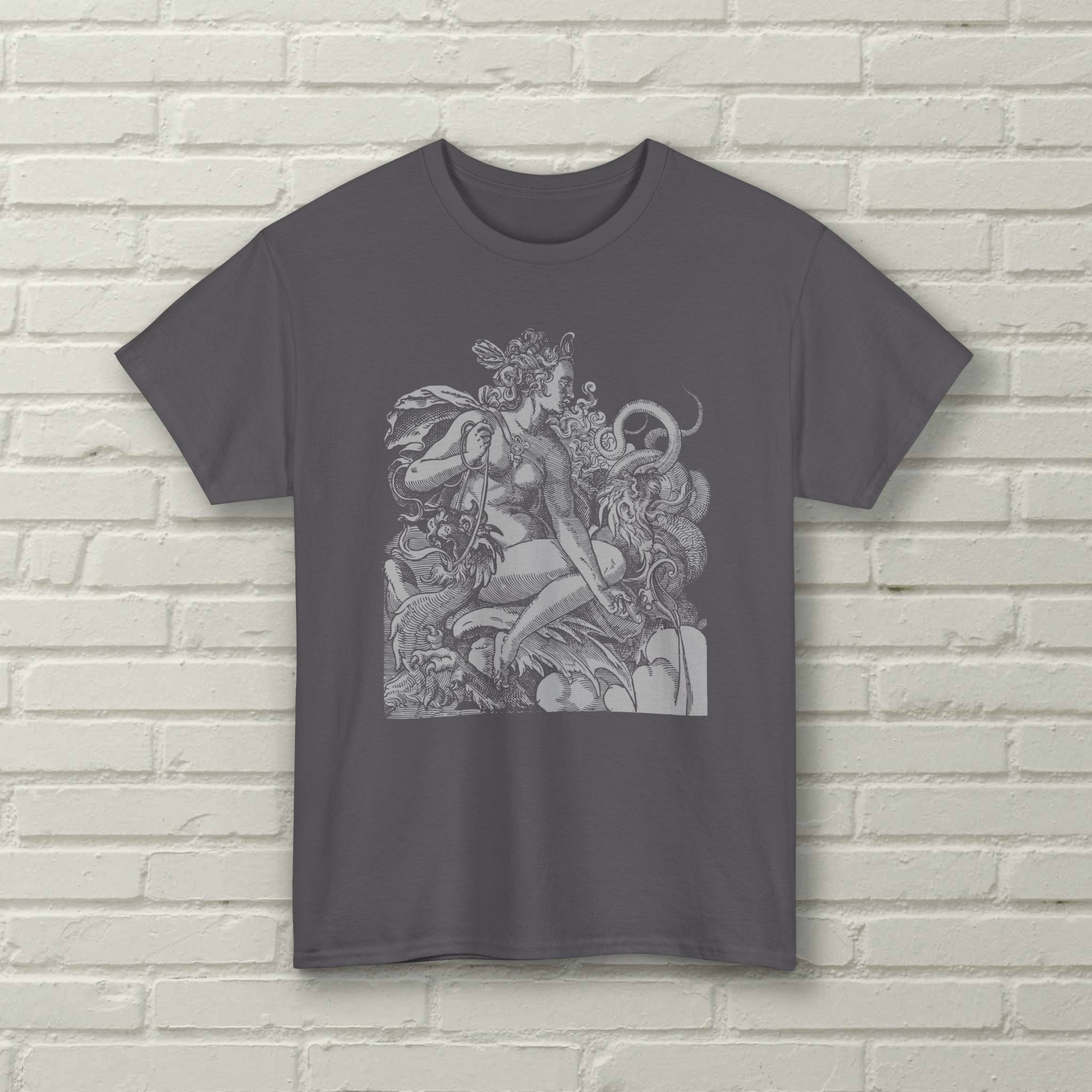 Serpent Goddess - Jost Ammon 1599 Renaissance Dragon Engraving - Unisex Tshirt - Image 3