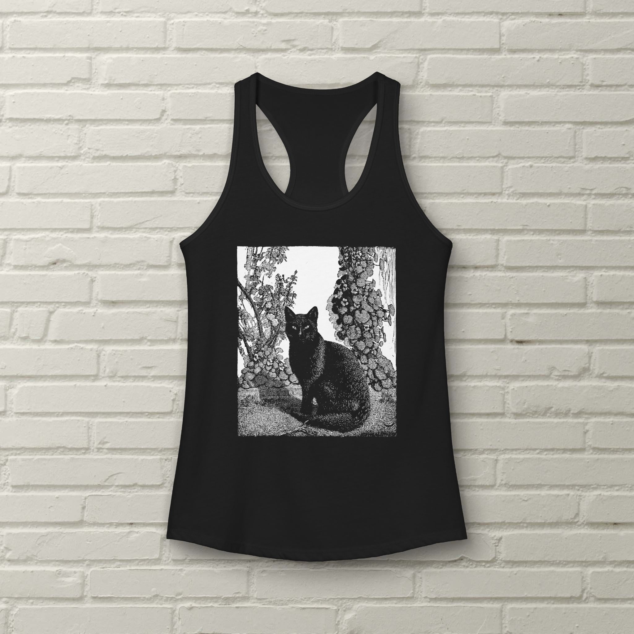 Lionel Lindsay Black Cat 1922 Woodcut Engraving - Boho - Goth - Light Academia - Racerback Tank - Image 2