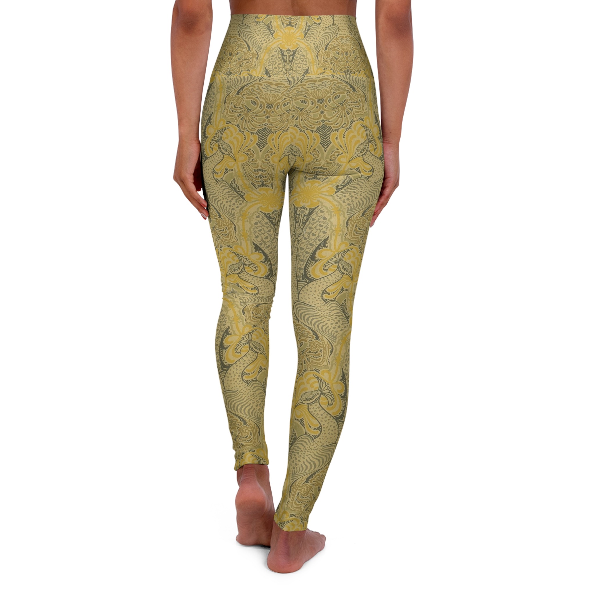 Gold Art Nouveau Peacocks - Gordijnstof - Pauw en kamperfoelie - P.F. van Vlissingen & Co - 1895 Vintage Textile Pattern - High Waisted Yoga Leggings - Image 3