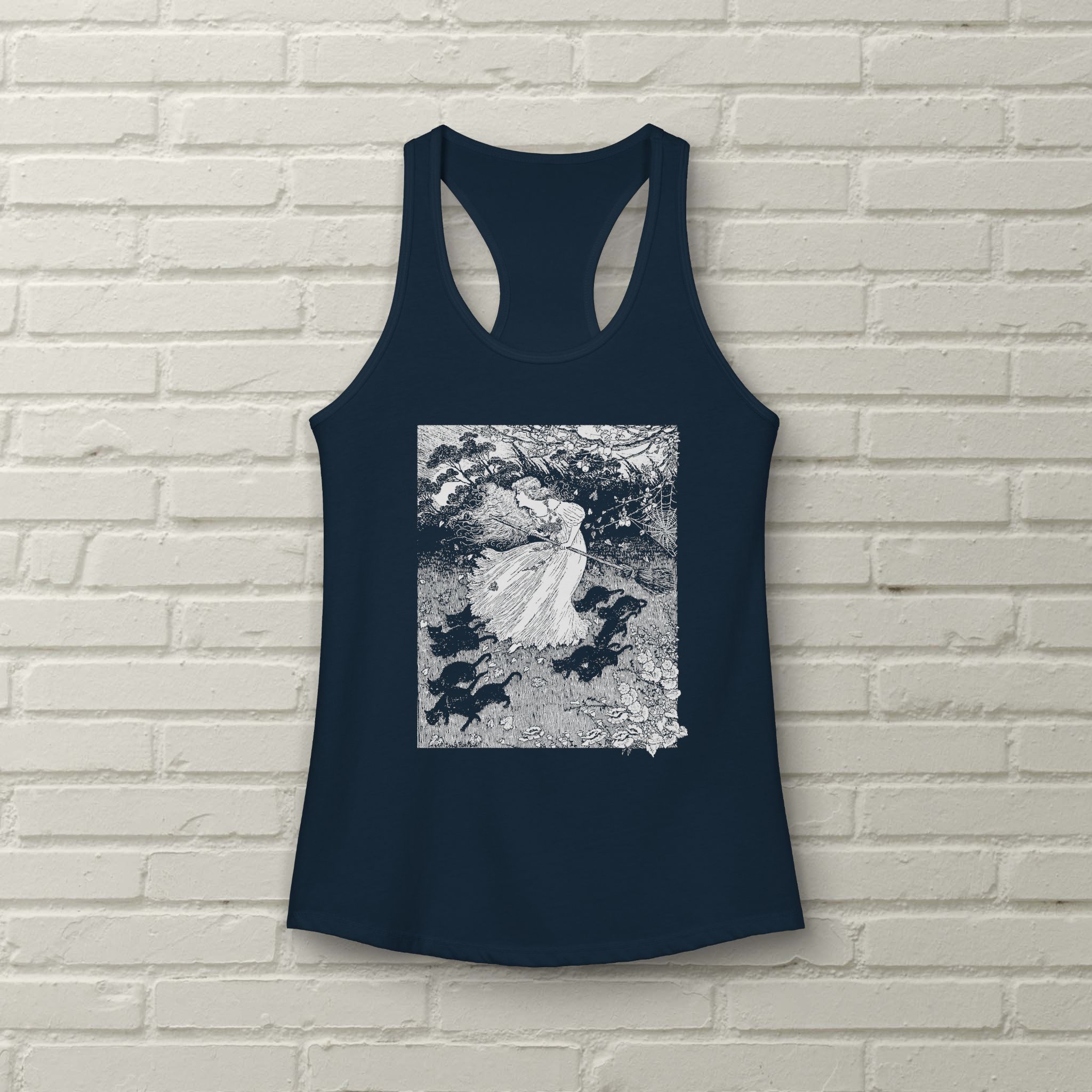 Witch And Cats - Ida Outhwaite - Vintage Engraving - Racerback Tank - Image 3