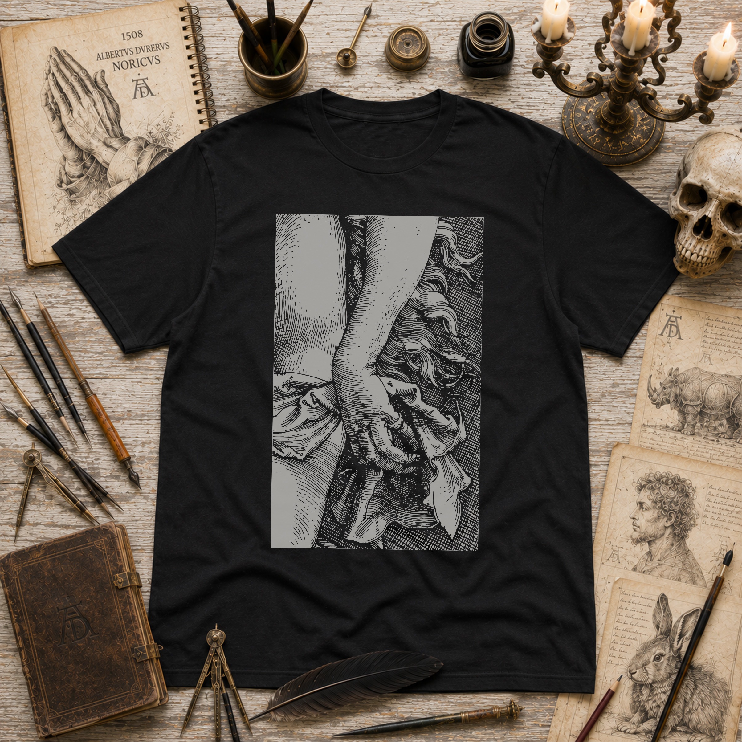 Albrecht Dürer Temptation of the Idler Detail - Unisex T-shirt - Image 9