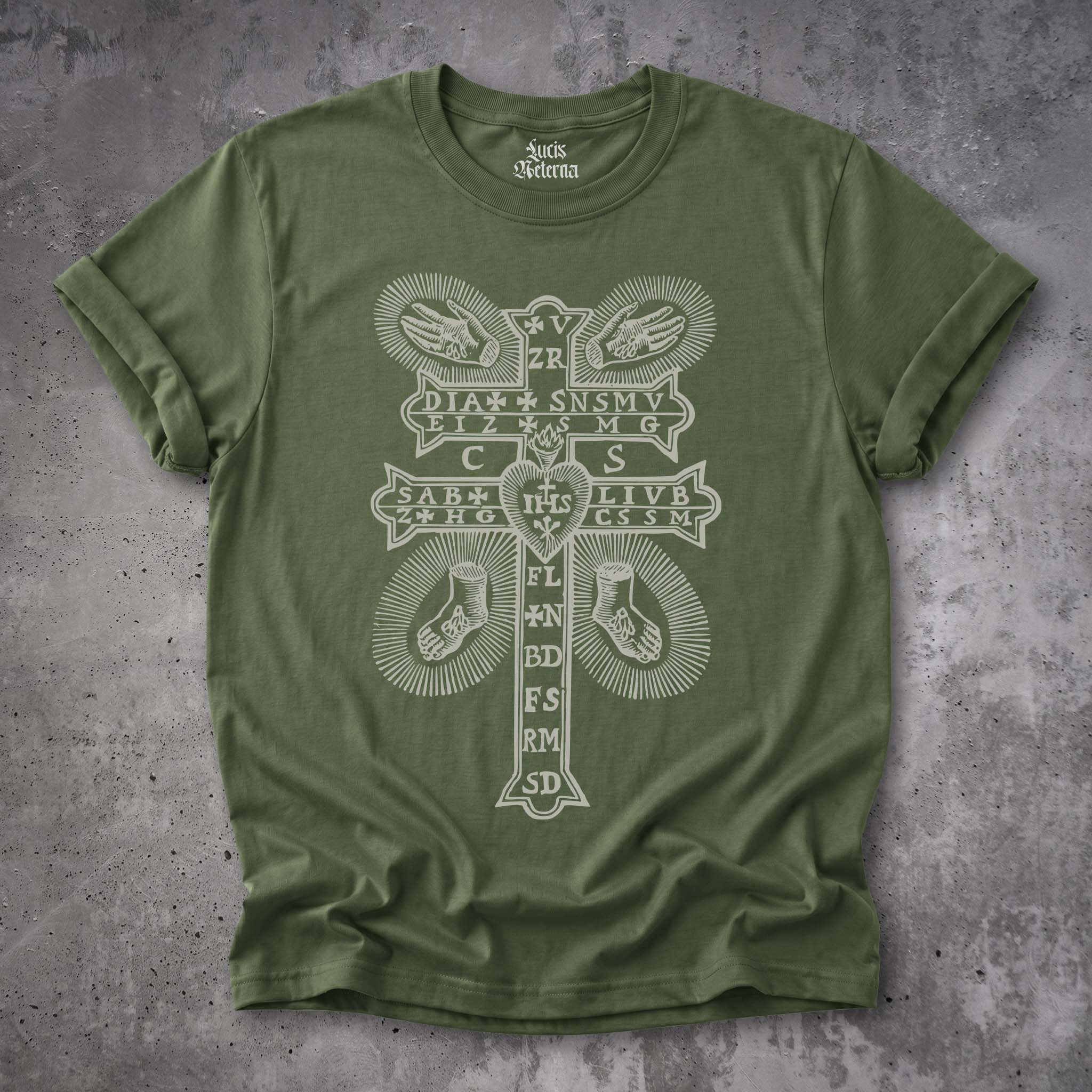 Saint Benedict Plague Cross Shirt, Medieval Plague Protection Talisman, Gothic Catholic Gift, Unisex - Image 2