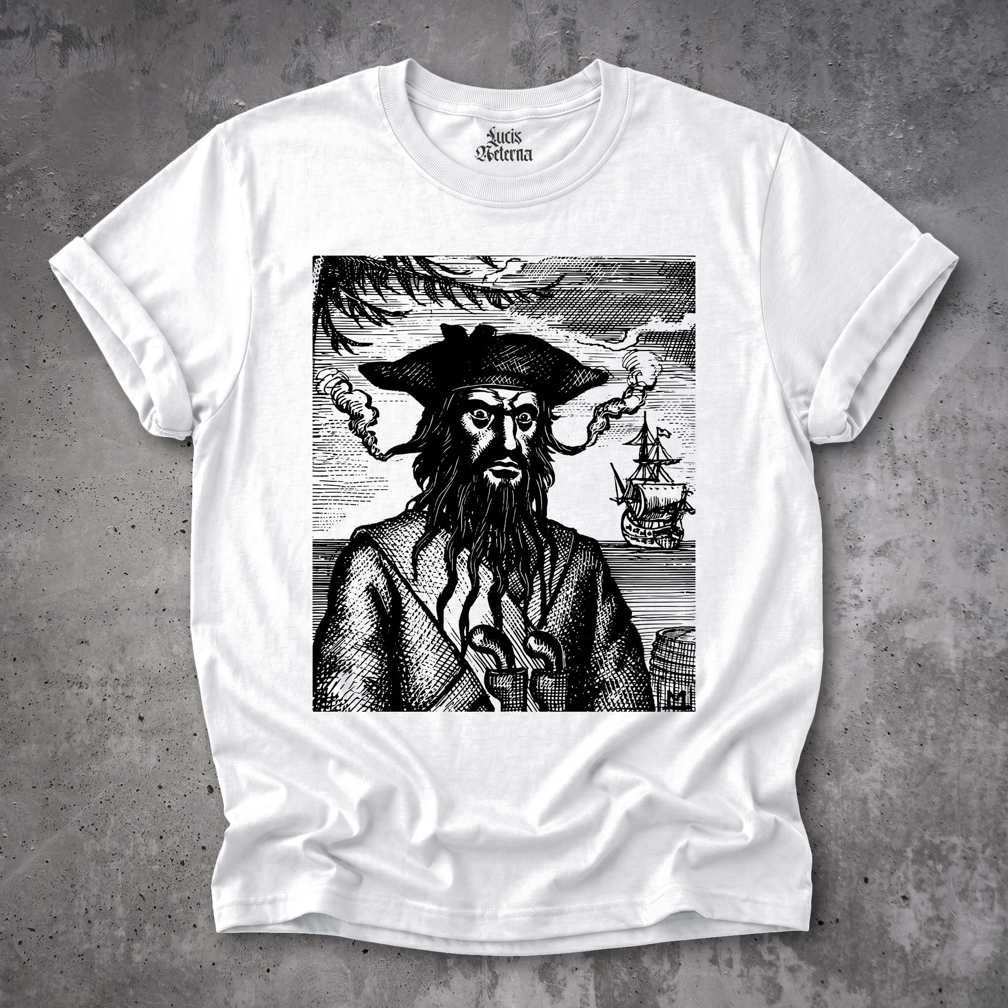 Blackbeard Vintage Pirate Shirt | Historical Maritime Engraving | Nautical History - Unisex Tshirt - Image 2