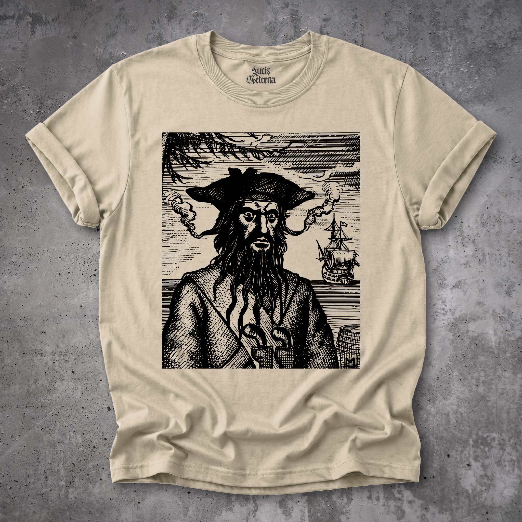 Blackbeard Vintage Pirate Shirt | Historical Maritime Engraving | Nautical History - Unisex Tshirt - Image 3