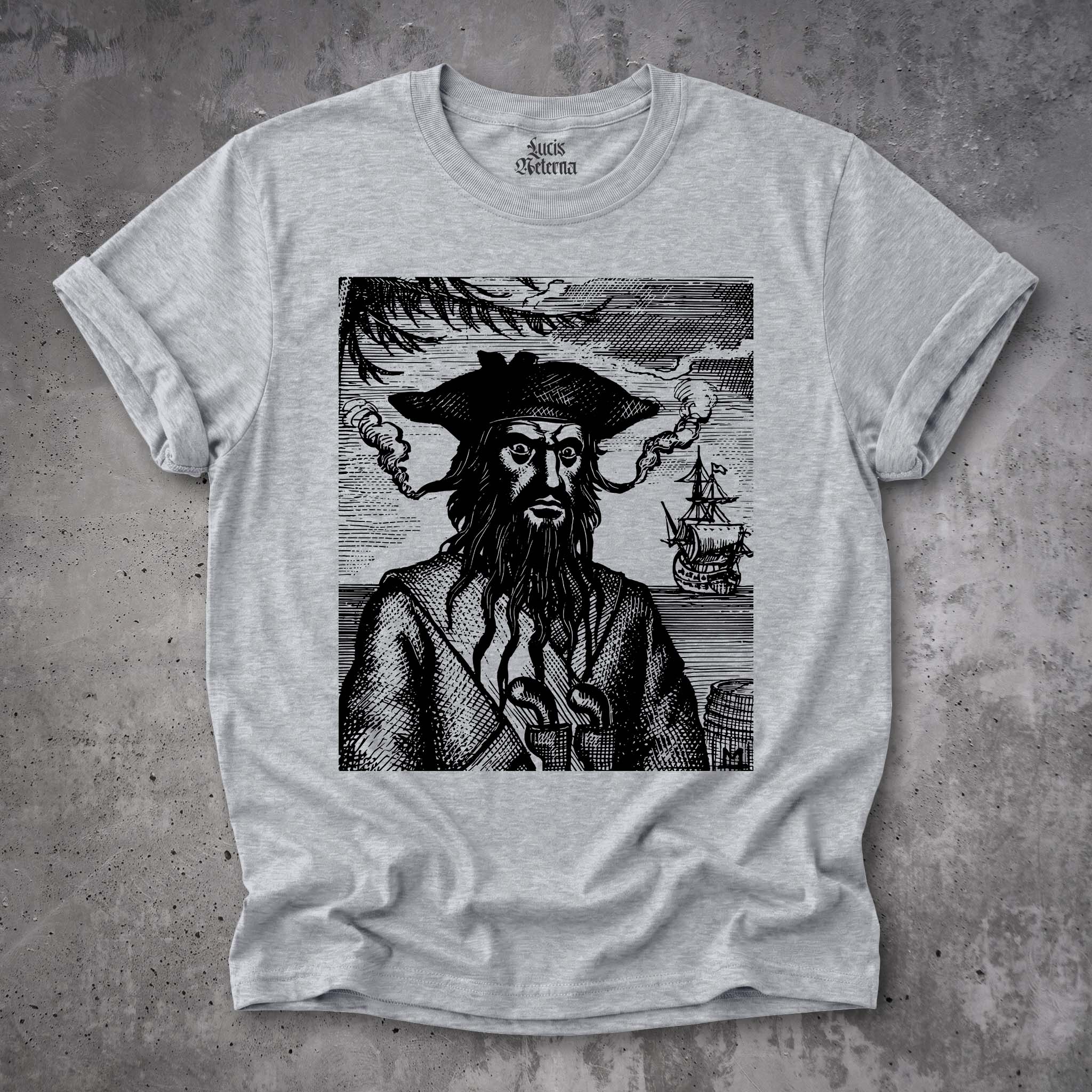 Blackbeard Vintage Pirate Shirt | Historical Maritime Engraving | Nautical History - Unisex Tshirt - Image 4