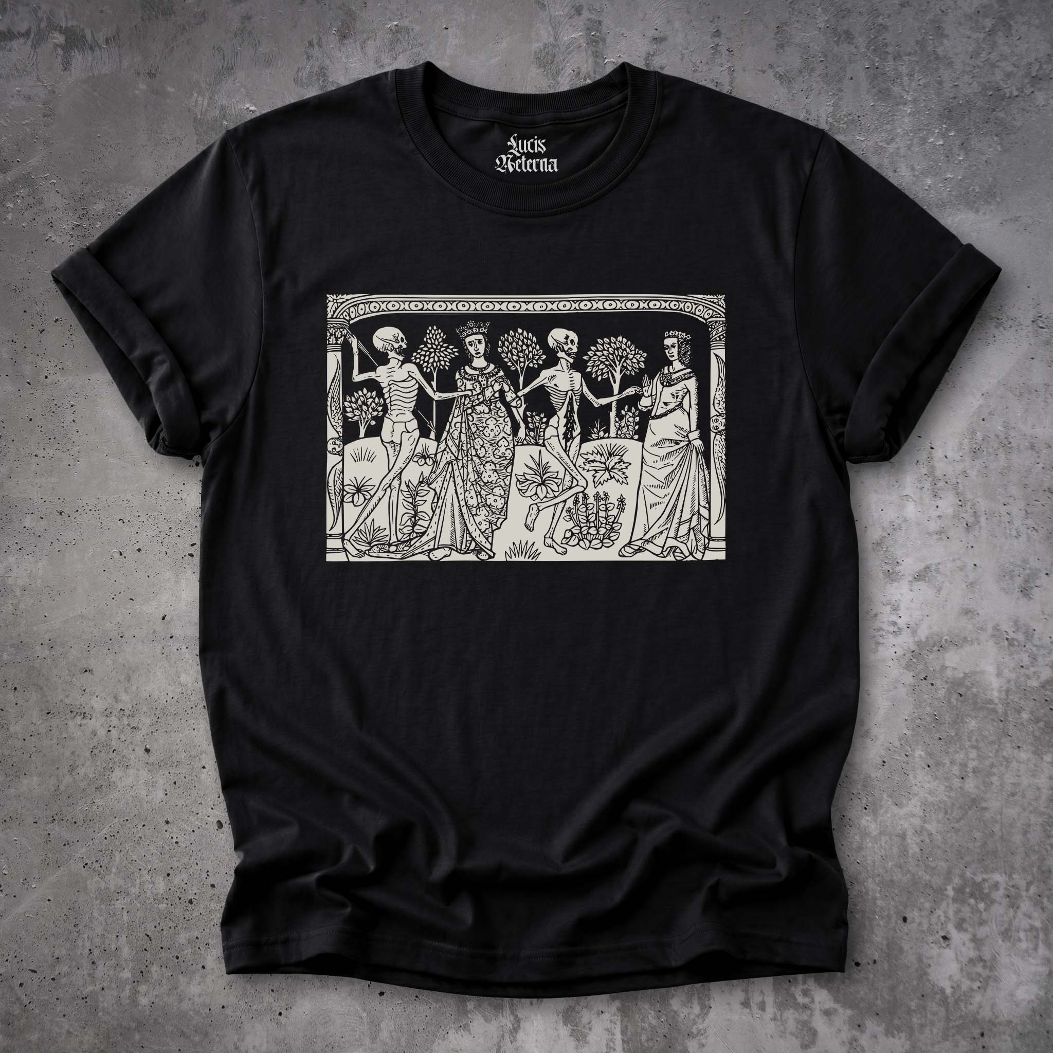 Danse Macabre Shirt | Death and the Ladies | Medieval Skeleton Woodcut Unisex T-shirt