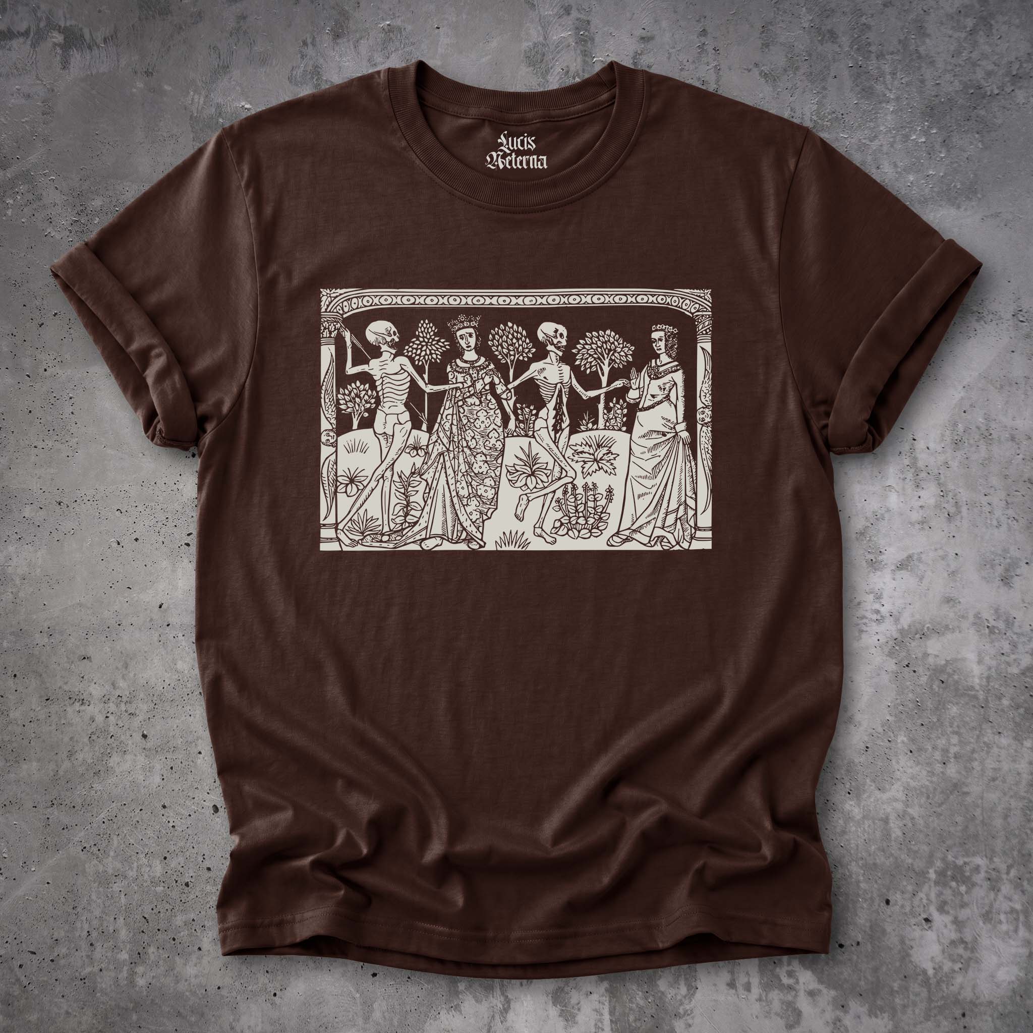 Danse Macabre Shirt | Death and the Ladies | Medieval Skeleton Woodcut Unisex T-shirt - Image 6