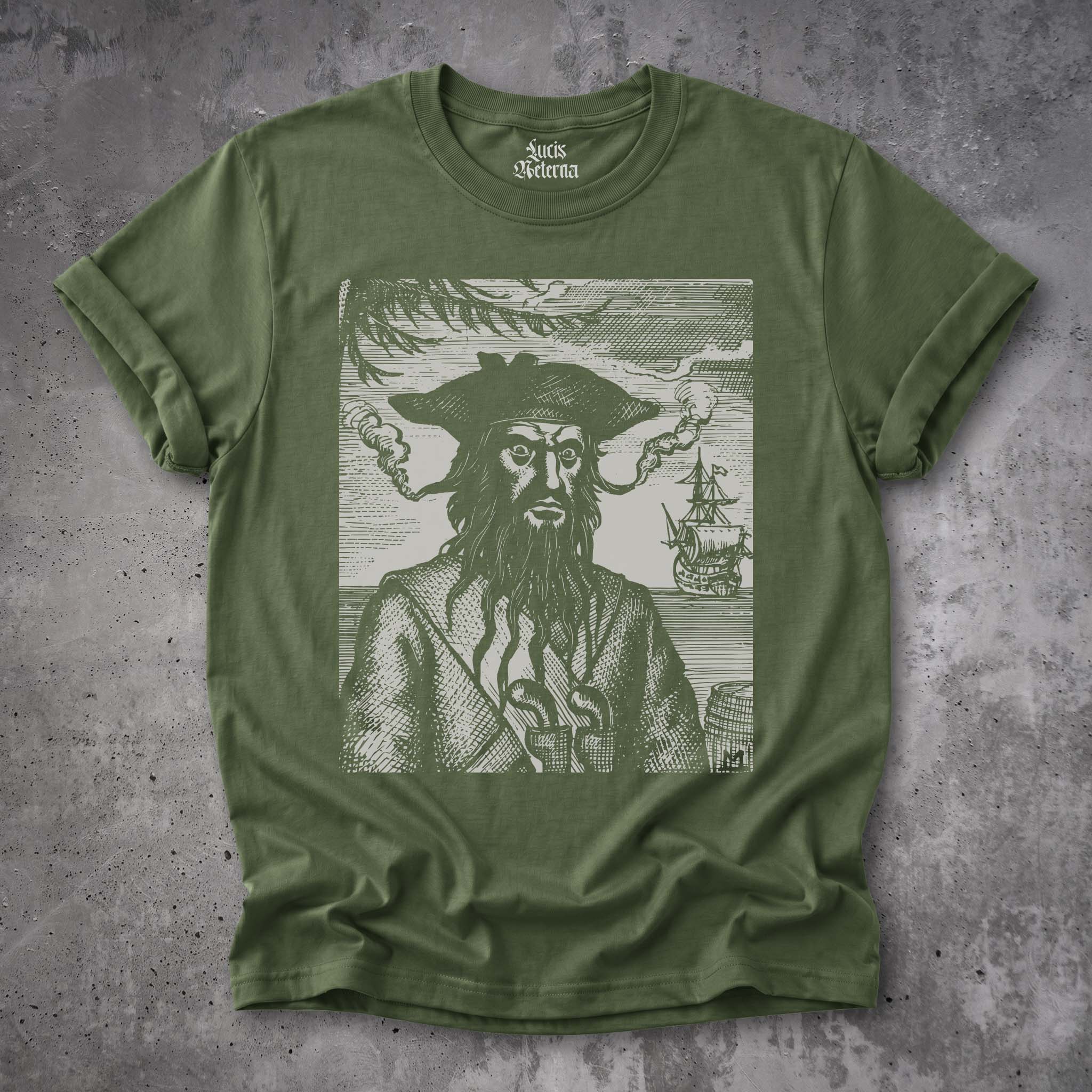Blackbeard Vintage Pirate Shirt | Historical Maritime Engraving | Nautical History - Unisex Tshirt - Image 8