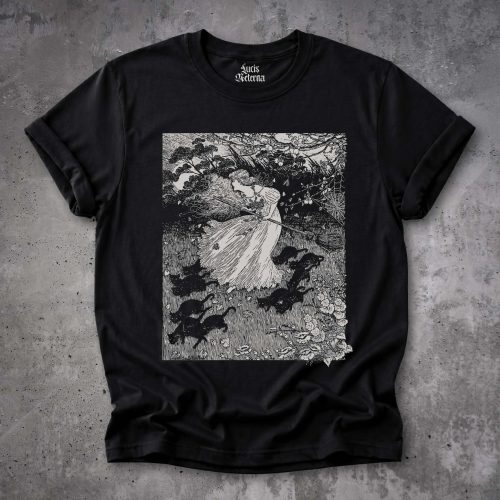 Witch And Cats Vintage Ida Outhwaite Woodcut Unisex T-shirt