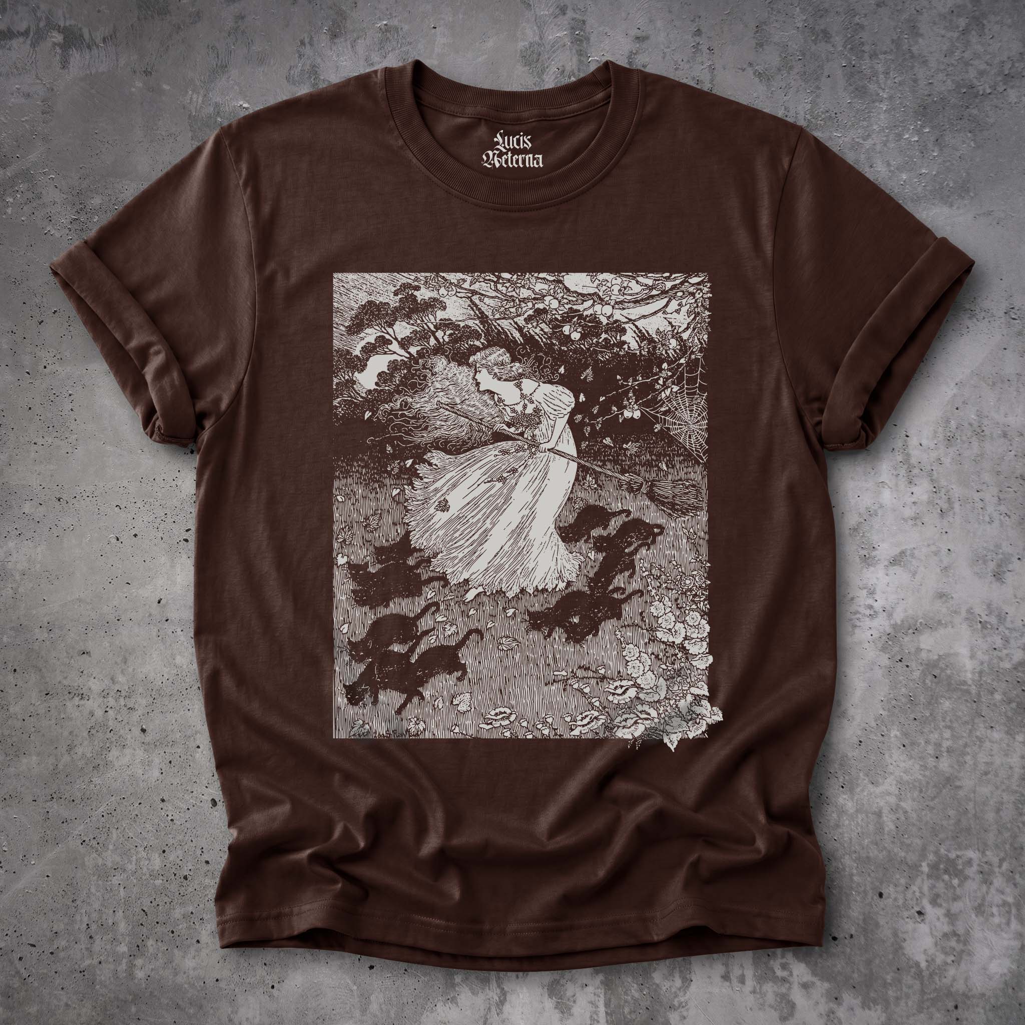 Witch And Cats Vintage Ida Outhwaite Woodcut Unisex T-shirt - Image 4