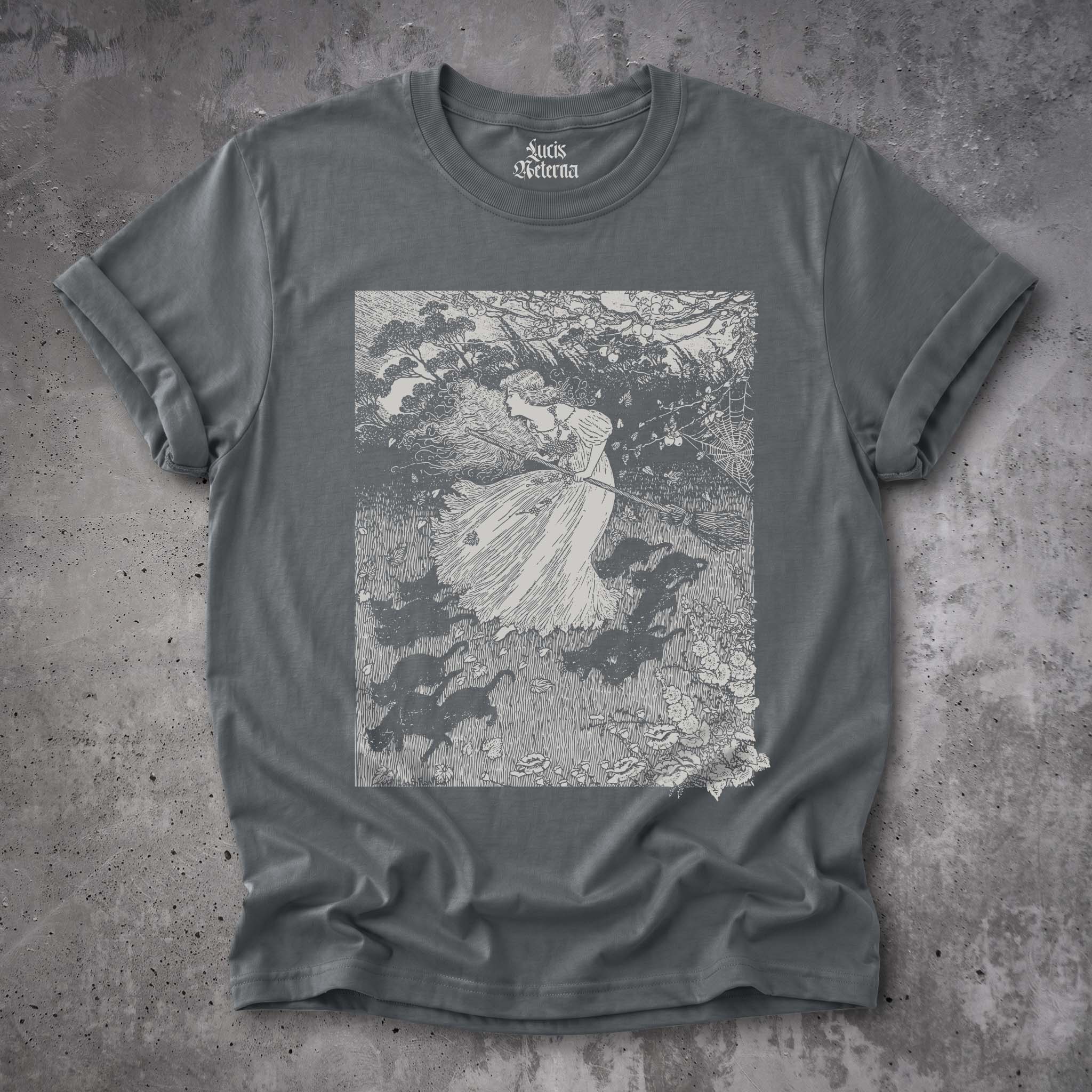 Witch And Cats Vintage Ida Outhwaite Woodcut Unisex T-shirt - Image 5