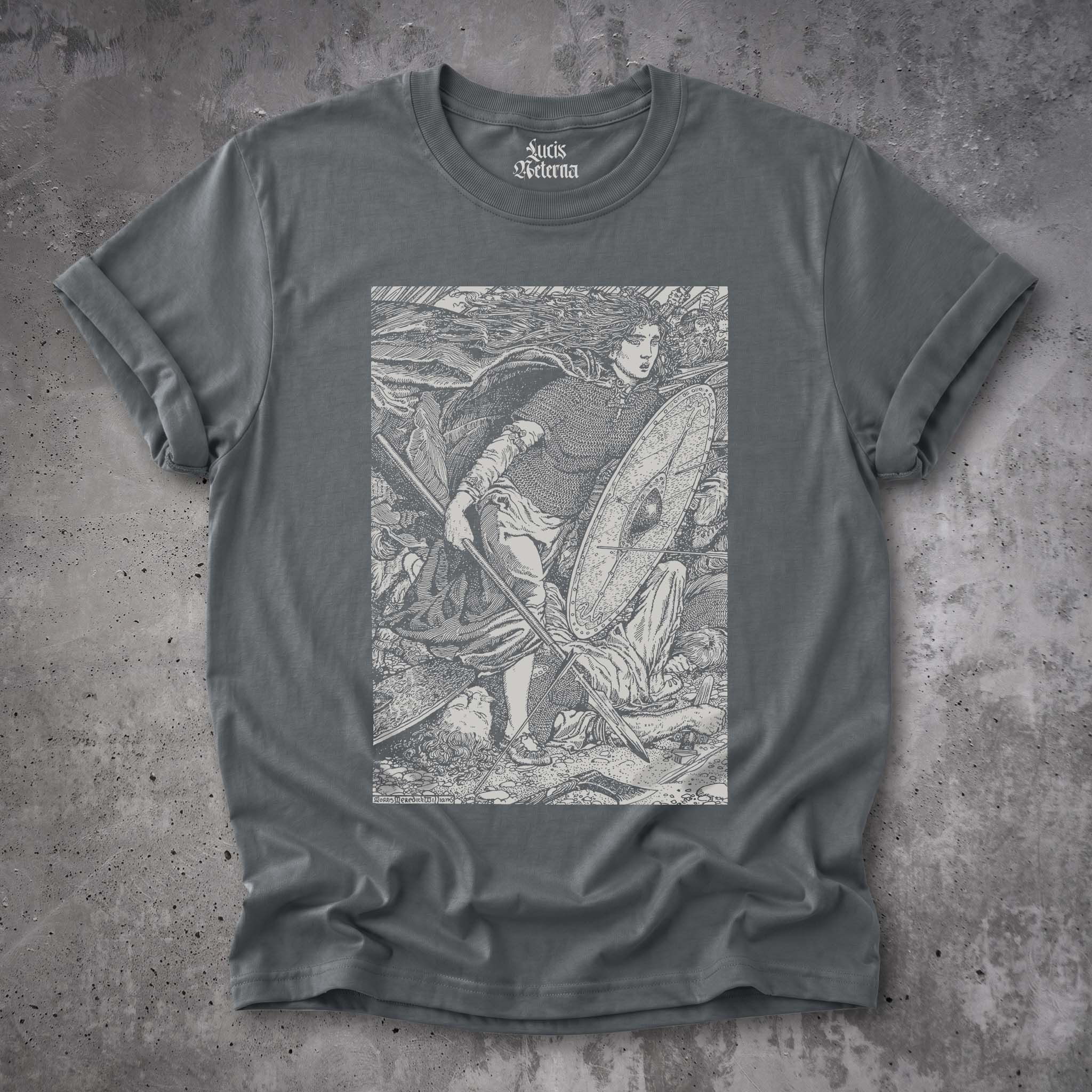Lagertha Shieldmaiden 1913 Viking Warrior Illustration by Morris Meredith Williams - Unisex T-shirt - Image 2