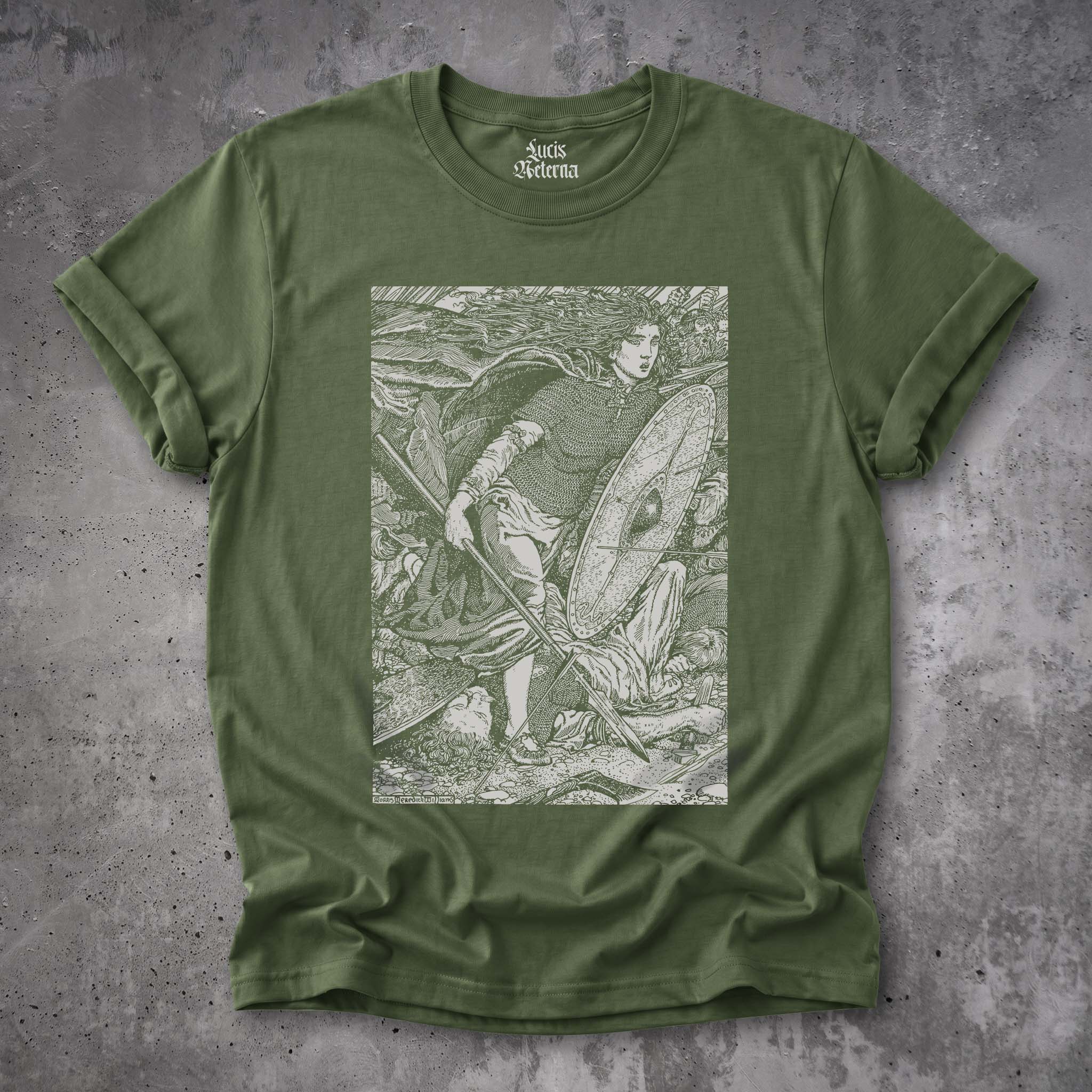 Lagertha Shieldmaiden 1913 Viking Warrior Illustration by Morris Meredith Williams - Unisex T-shirt - Image 5