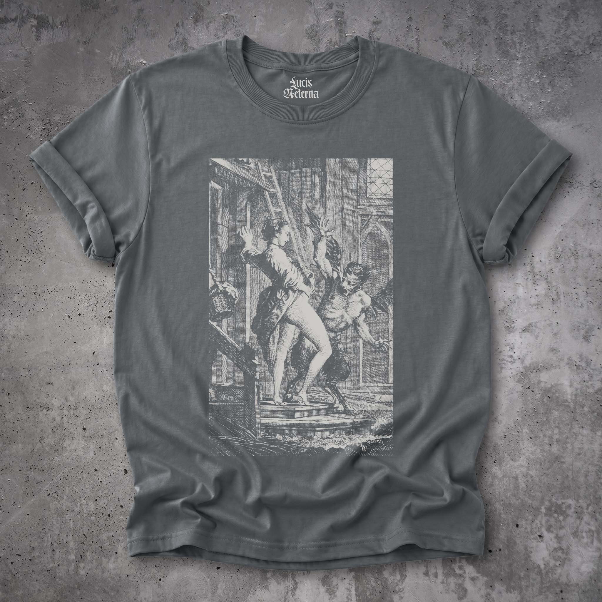 Perretta Frightens the Demon Antique Illustration Unisex Tee - Image 3
