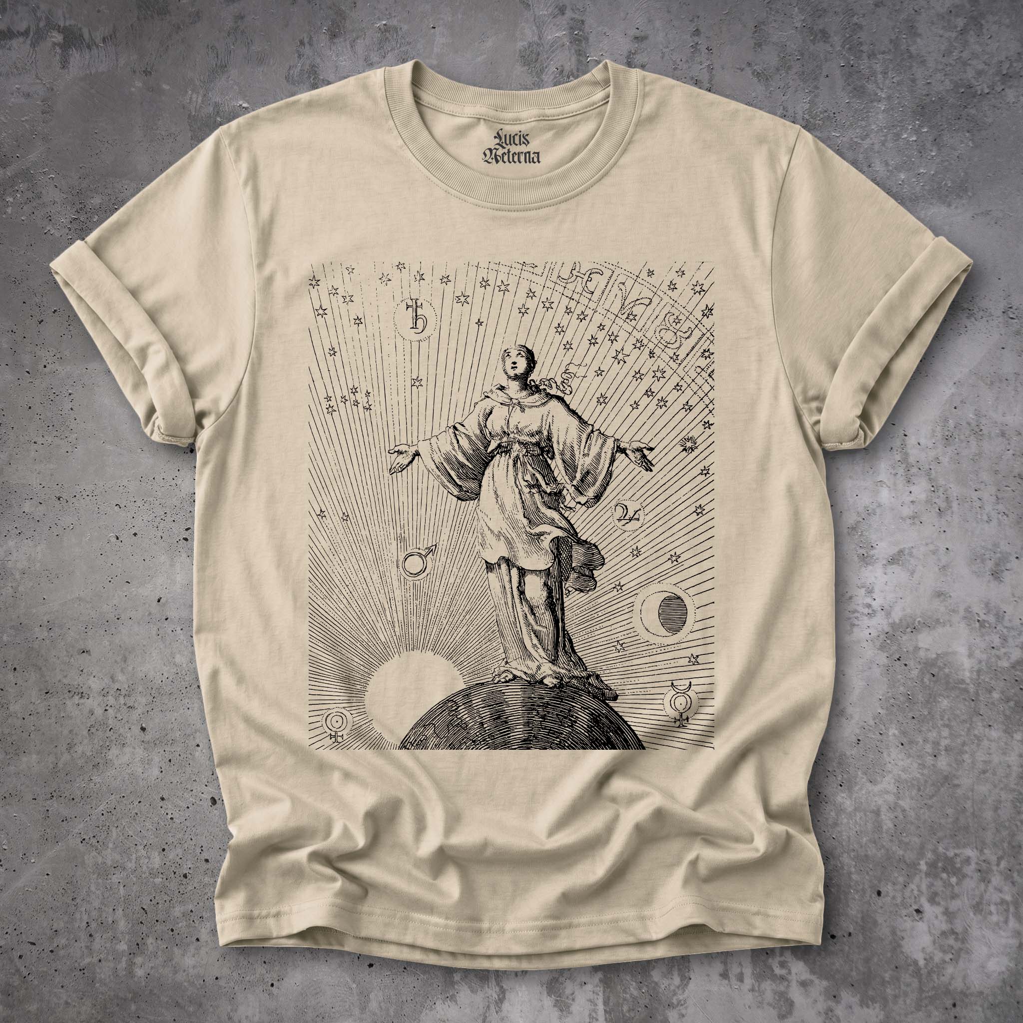 Celestial Woman | Vintage Astrology Art Tee | Renaissance Astronomical Illustration - Unisex Tshirt - Image 3