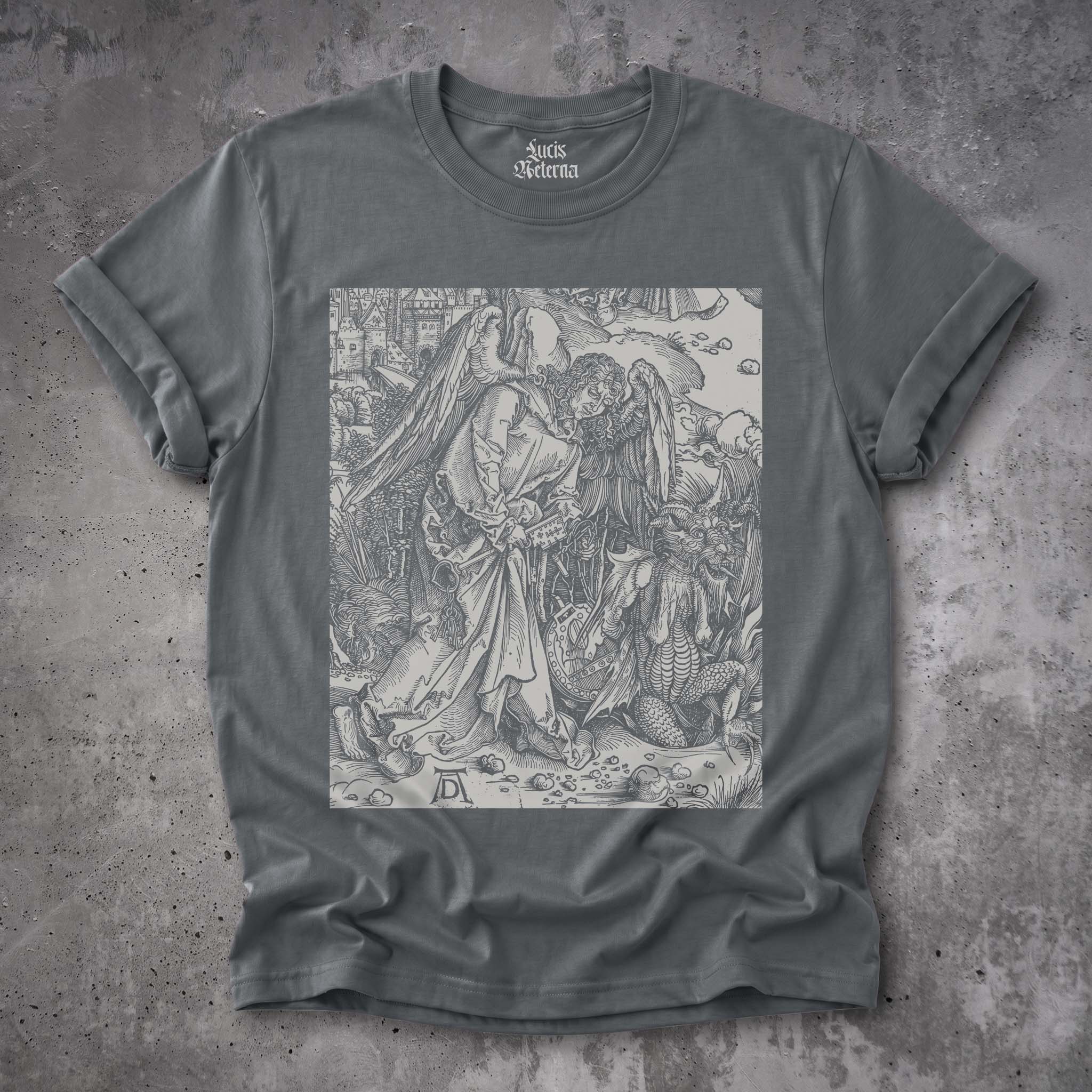 The Angel with the Key to Bottomless Pit 1511 | Dürer Apocalypse Woodcut Detail - Gothic Occult T-Shirt - Image 3
