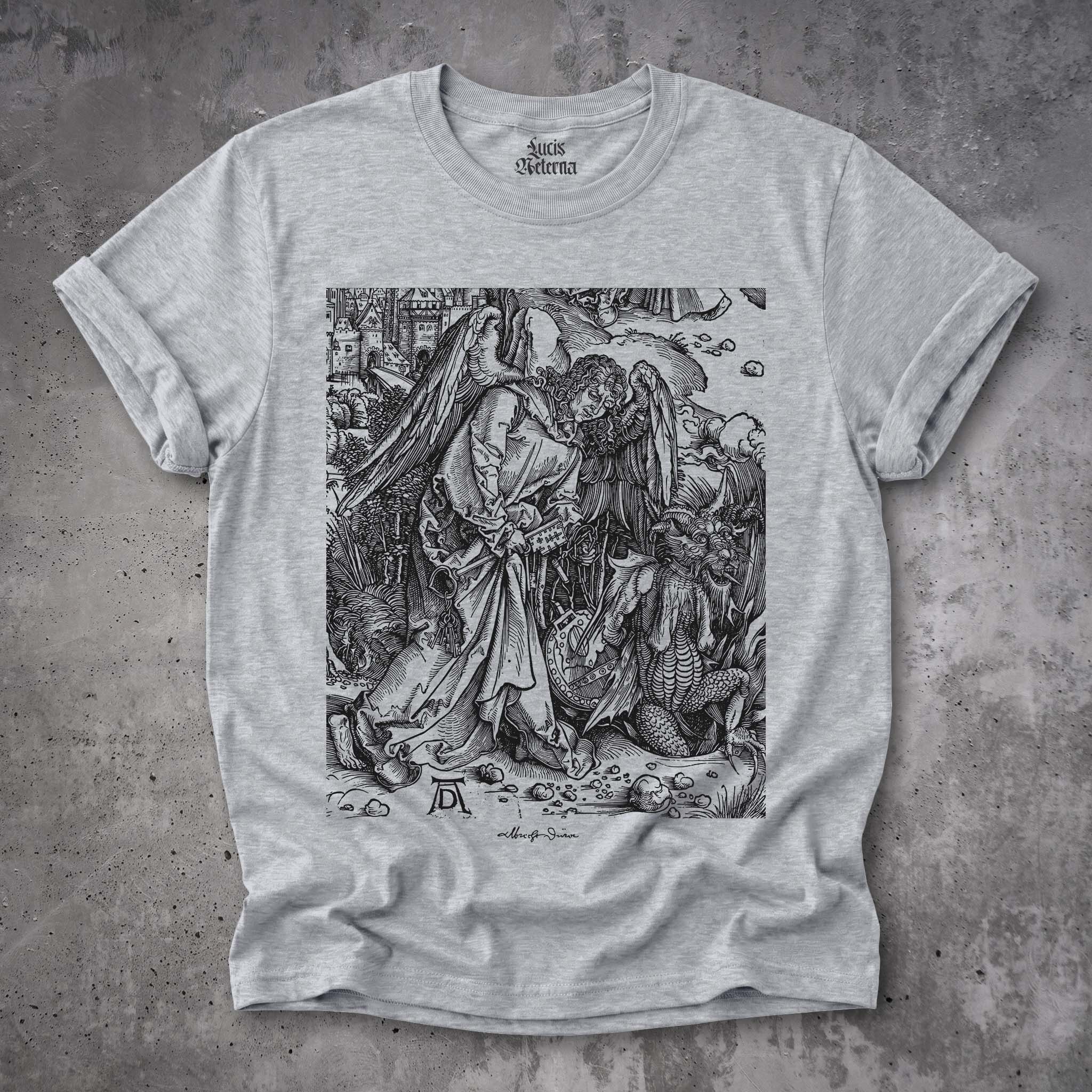 The Angel with the Key to Bottomless Pit 1511 | Dürer Apocalypse Woodcut Detail - Gothic Occult T-Shirt - Image 7