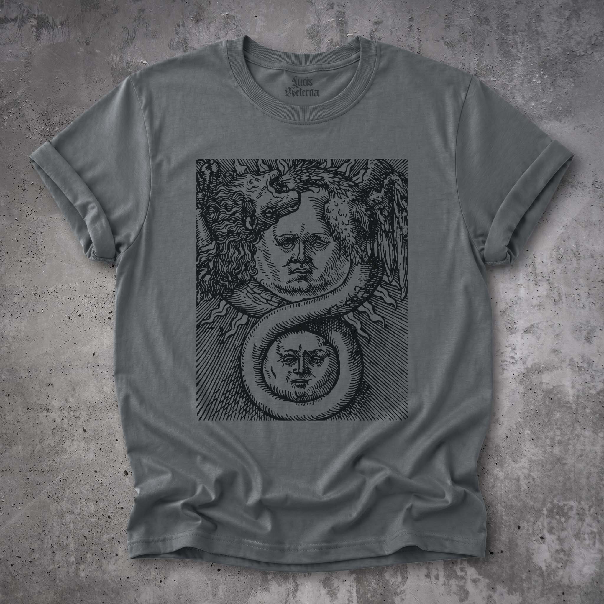 Ouroboros Shirt | Hermetic Sun and Moon Alchemy Art Tee | Basil Valentine's Azoth (1613) - Unisex T-shirt - Image 2