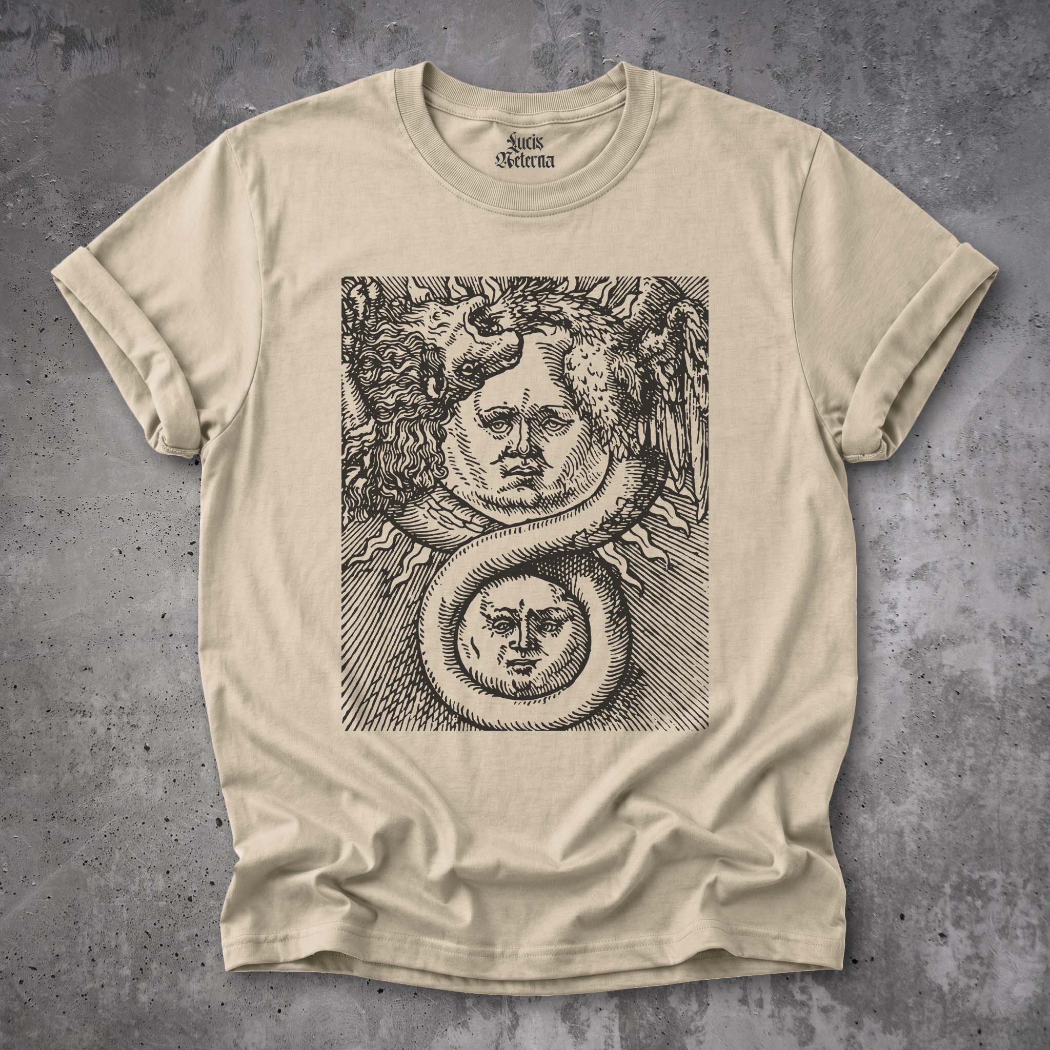 Ouroboros Shirt | Hermetic Sun and Moon Alchemy Art Tee | Basil Valentine's Azoth (1613) - Unisex T-shirt - Image 5