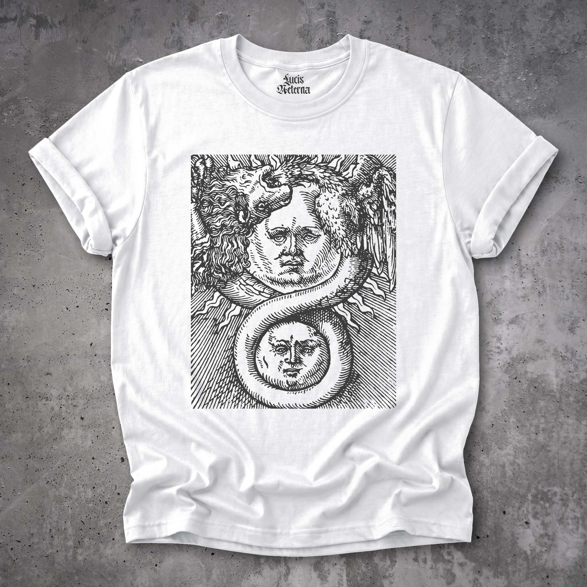 Ouroboros Shirt | Hermetic Sun and Moon Alchemy Art Tee | Basil Valentine's Azoth (1613) - Unisex T-shirt - Image 6